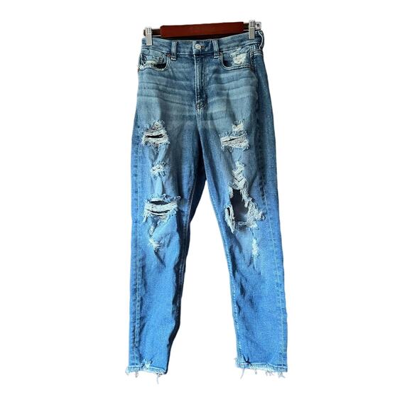 American Eagle Women Distressed Straight Leg Stretch Curvy Mom Jeans Blue Size 4 - Picture 2 of 11